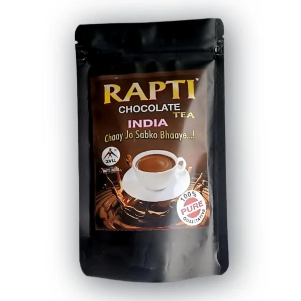 rapti chocolate tea 100 gram pack front epws